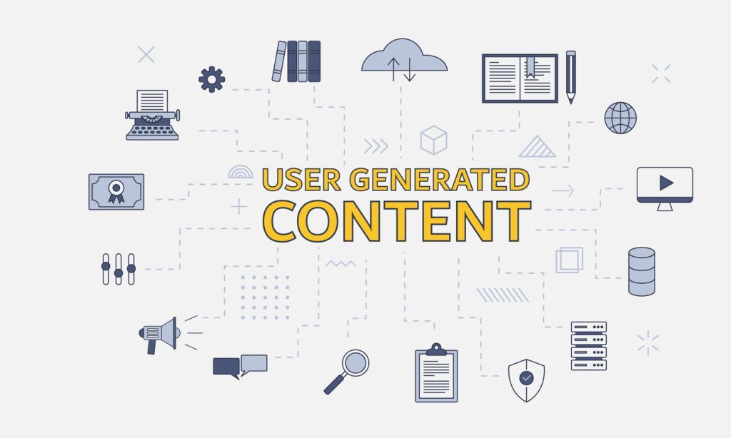 ugc user generated content concept with icon set with big word or text on center