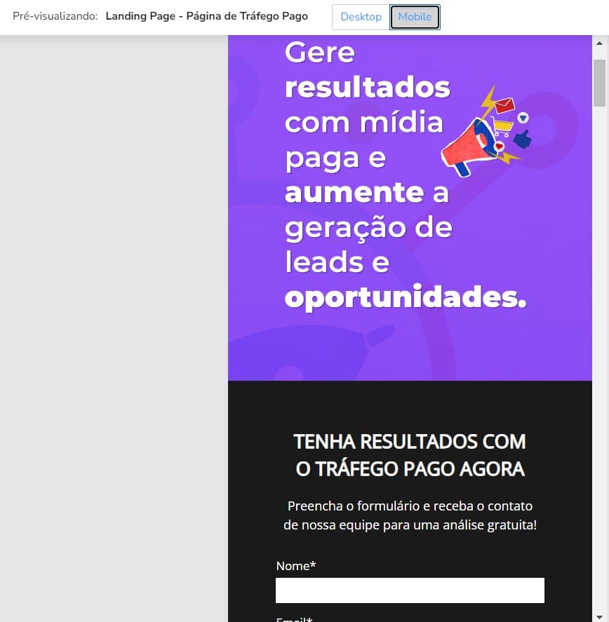 Dispositivos móveis nas landing pages do RD Station